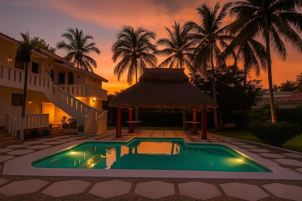 Property building, Pool view, Swimming pool, Sunset