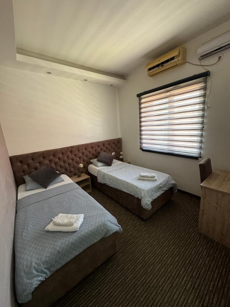 Bed, Photo of the whole room, Bedroom, towels, air conditioner