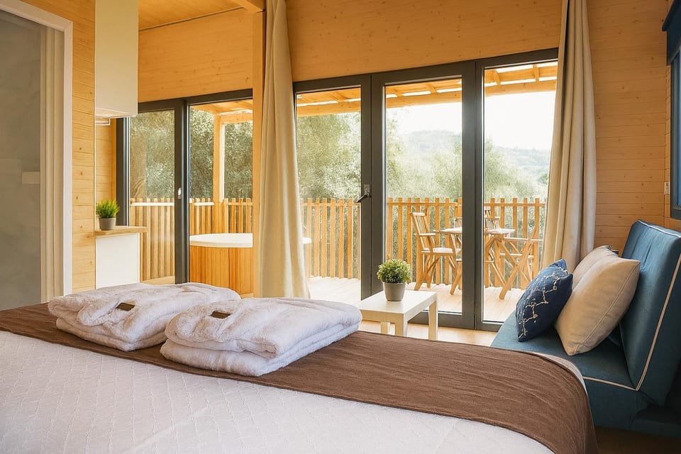 Bed, Living room, Garden view