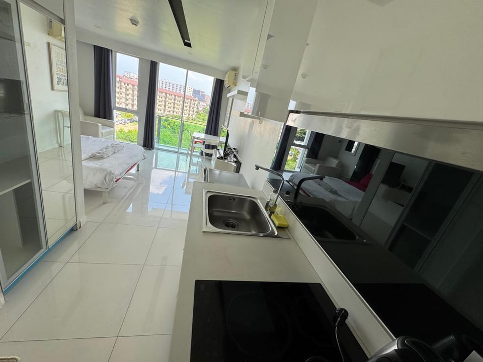 Kitchen or kitchenette, stove