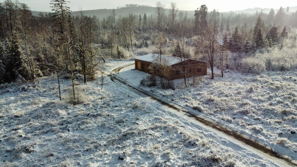 Property building, Natural landscape, Bird's eye view, Winter