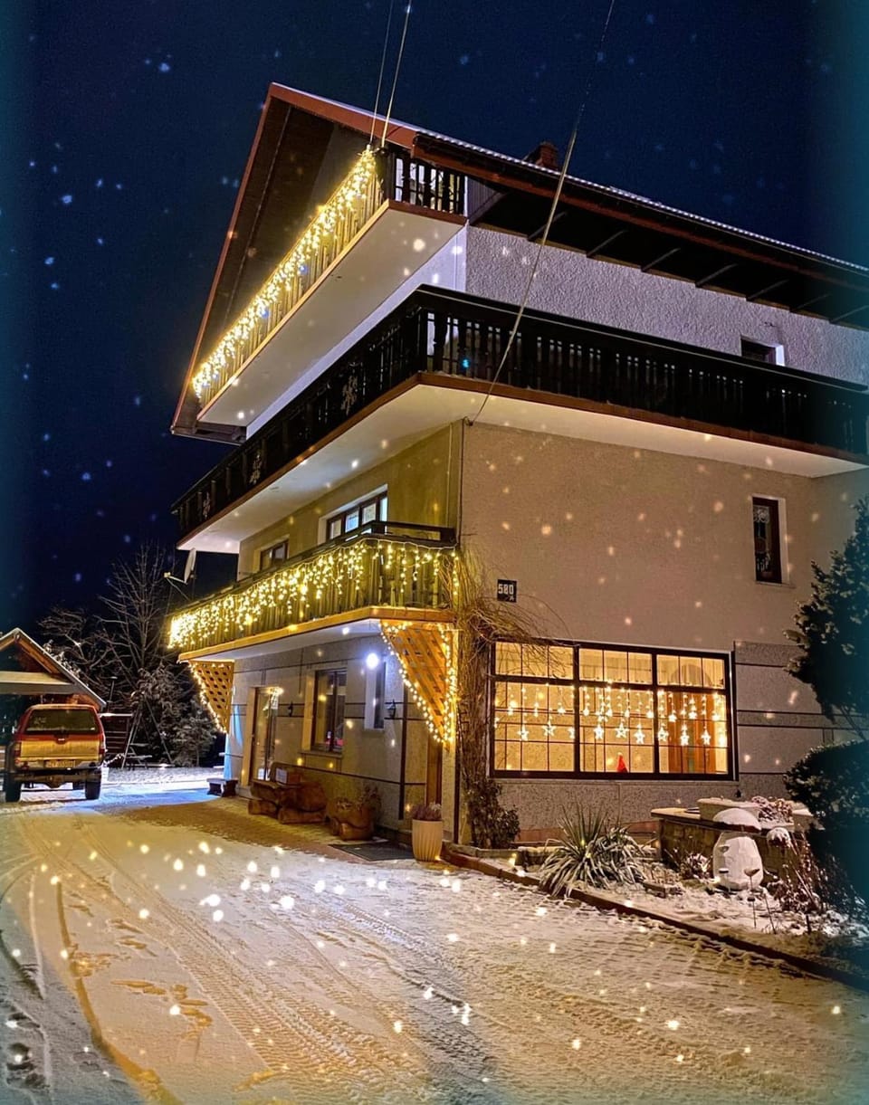 Property building, Night, Winter
