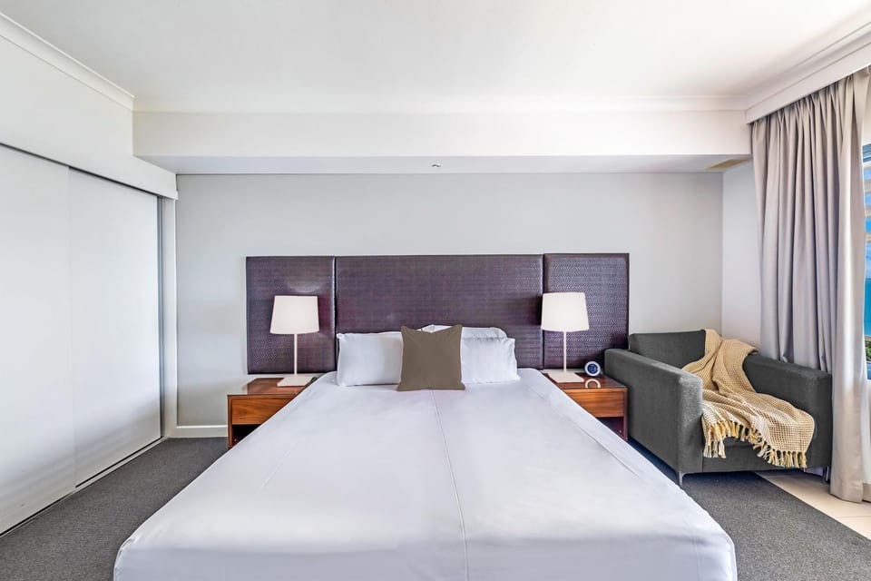 Bed, wardrobe