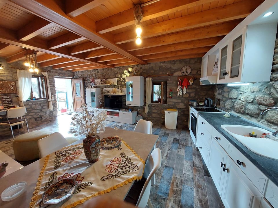 Kitchen or kitchenette, stove