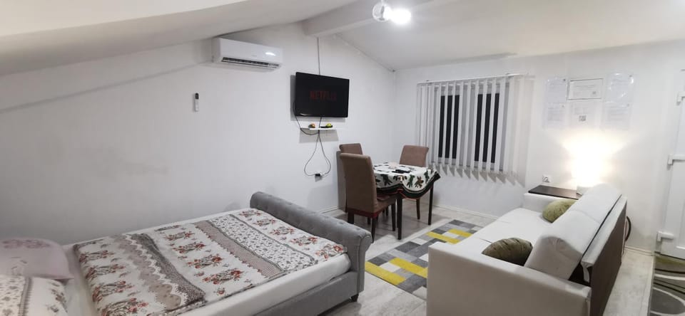 Bed, TV and multimedia, Living room, Photo of the whole room, Seating area, Evening entertainment, Bedroom, towels, air conditioner