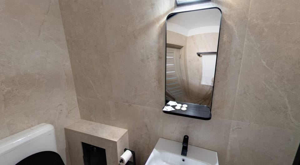 Shower, furniture, heating, microwave, towels
