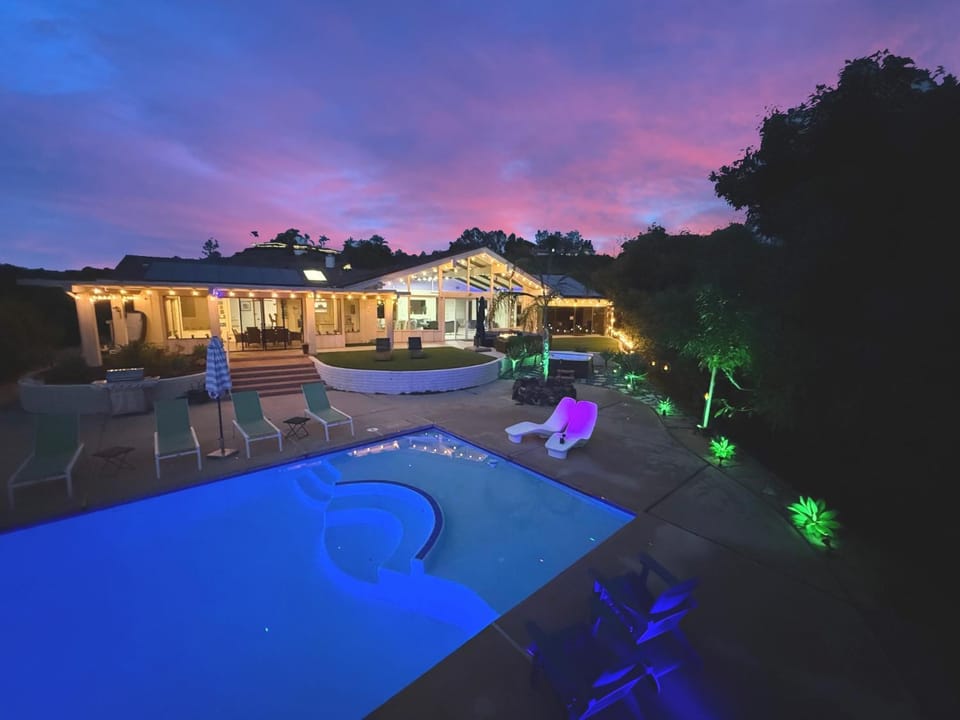 Night, Natural landscape, Pool view, Swimming pool, sunbed