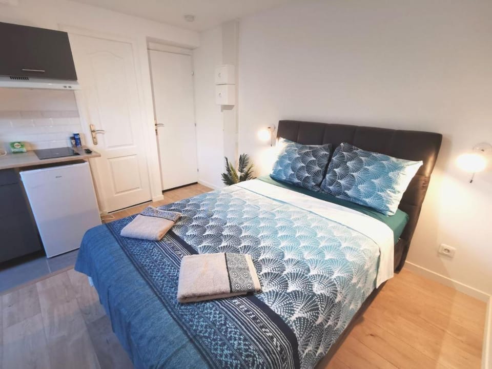 Bed, TV and multimedia, Kitchen or kitchenette, Photo of the whole room, Bedroom, towels