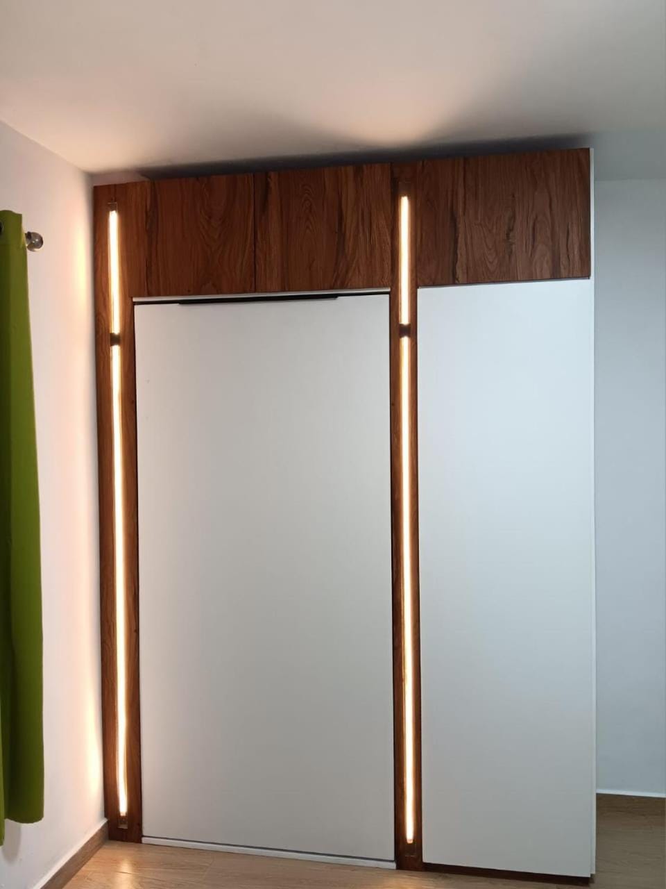 Bed, wardrobe