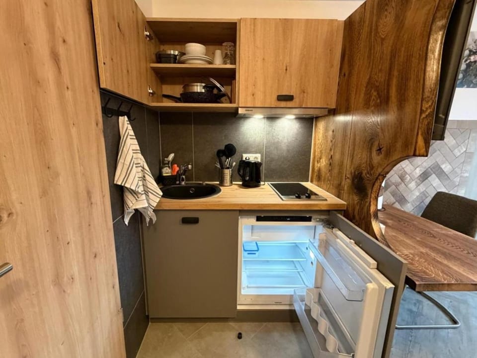 Kitchen or kitchenette, stove