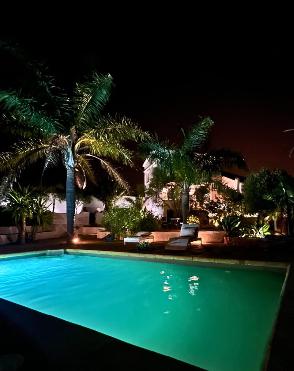 Night, Garden, Garden view, Pool view, Swimming pool, sunbed