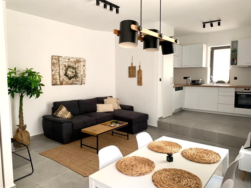 Kitchen or kitchenette, Living room, Seating area, Dining area