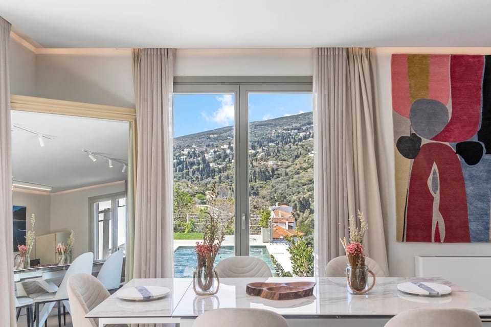 Natural landscape, Dining area, Mountain view, Pool view, Swimming pool