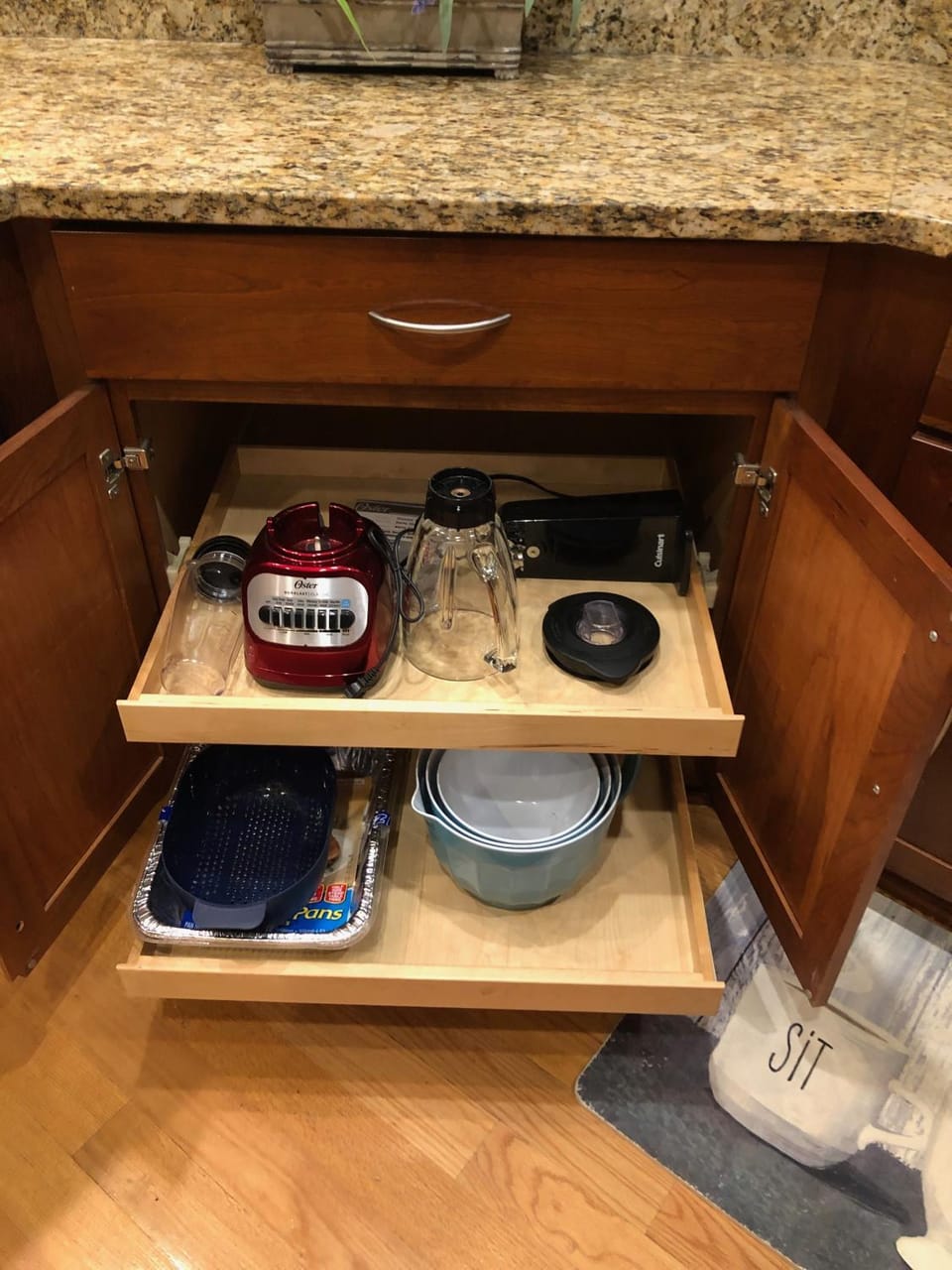 Kitchen or kitchenette, storage, toaster