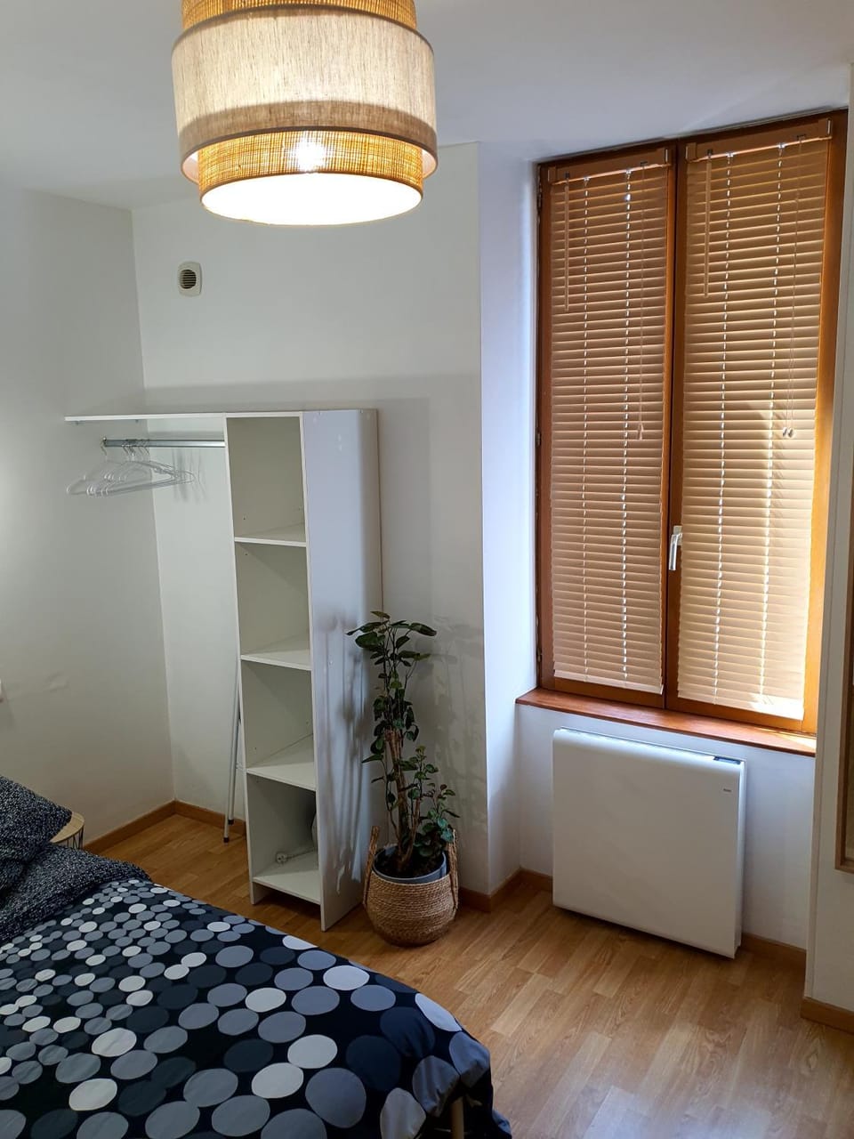 Bed, wardrobe