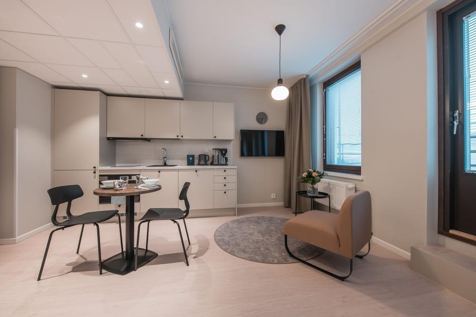 Kitchen or kitchenette, Living room, Dining area