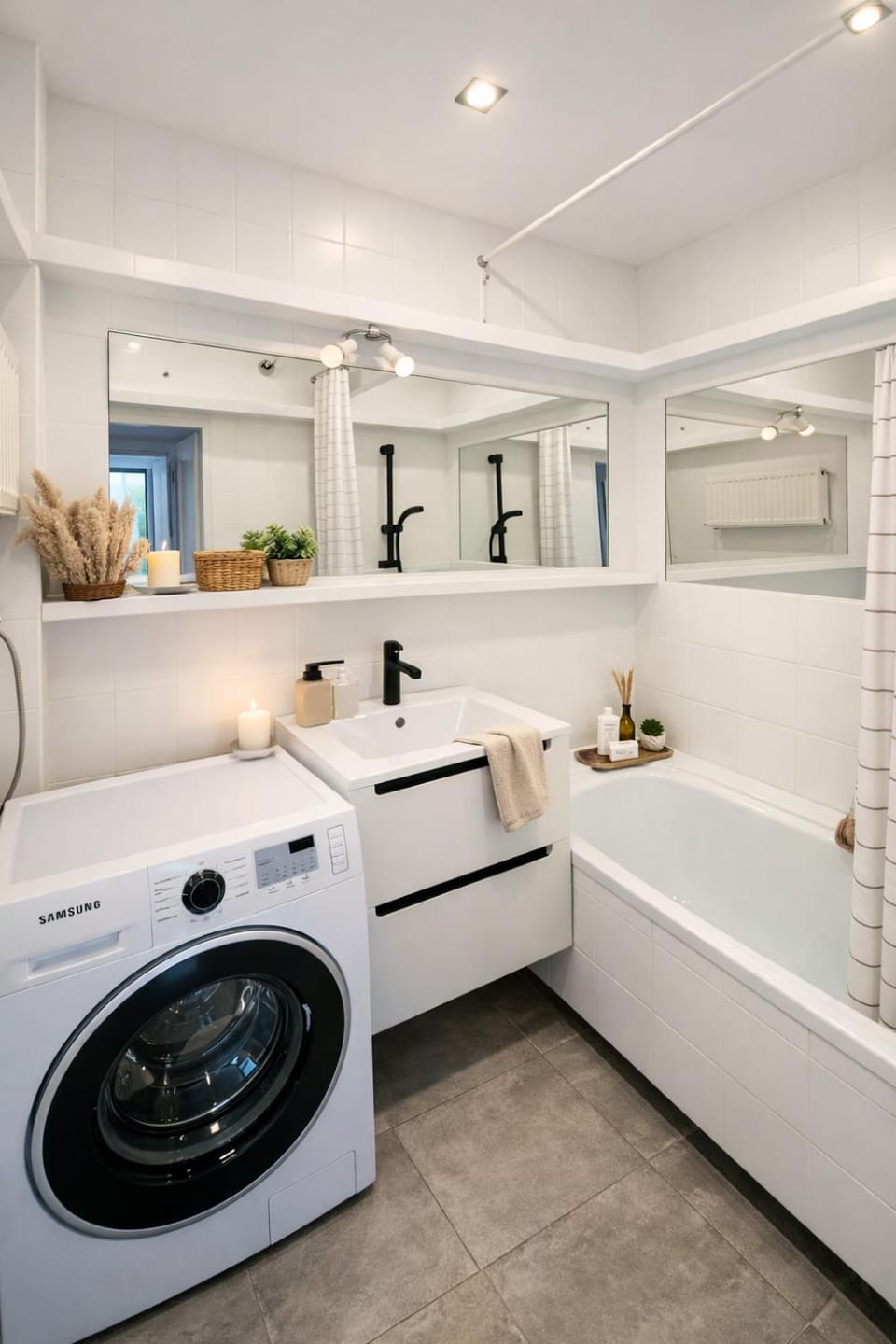 Bathroom, Bath, towels, washing machine, dryer