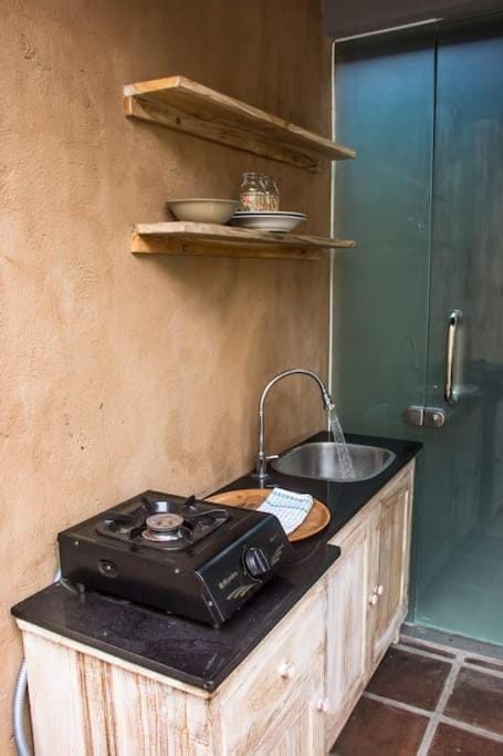 Kitchen or kitchenette, stove