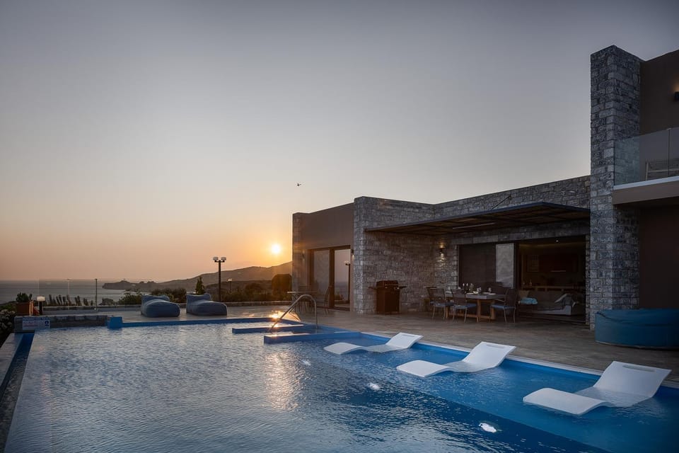 Natural landscape, Pool view, Swimming pool, Sunset, sunbed