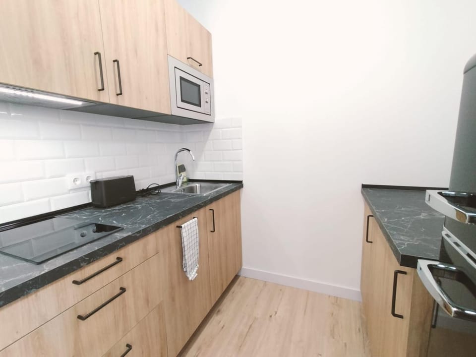 Kitchen or kitchenette, dishwasher, stove