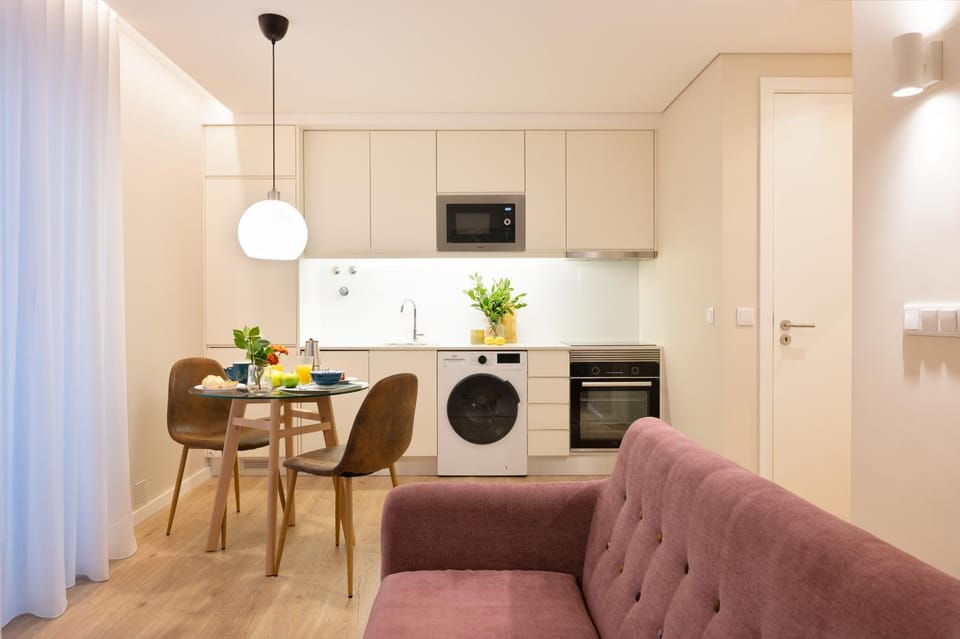 Kitchen or kitchenette, Living room, Dining area, dishwasher, minibar, washing machine