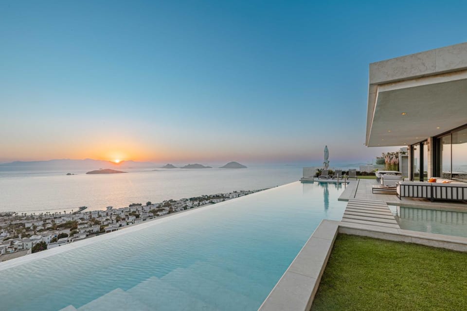 Property building, Swimming pool, Sunset