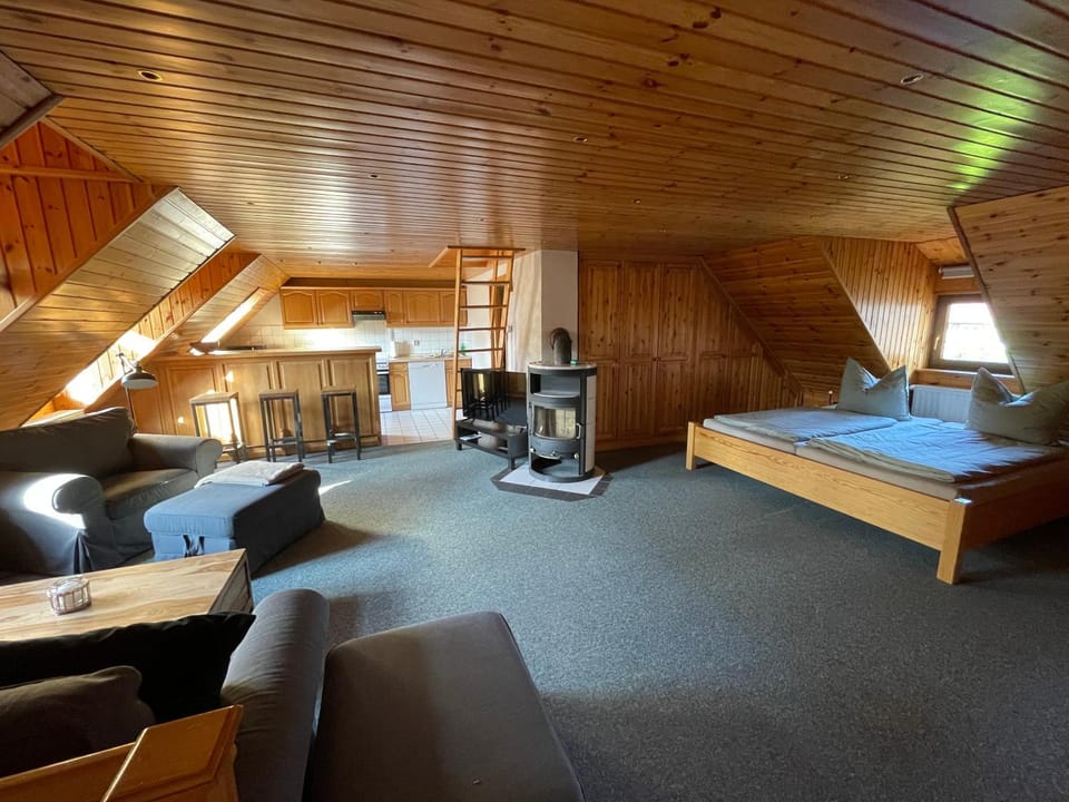 Bed, Living room, Photo of the whole room, flat iron, kitchen