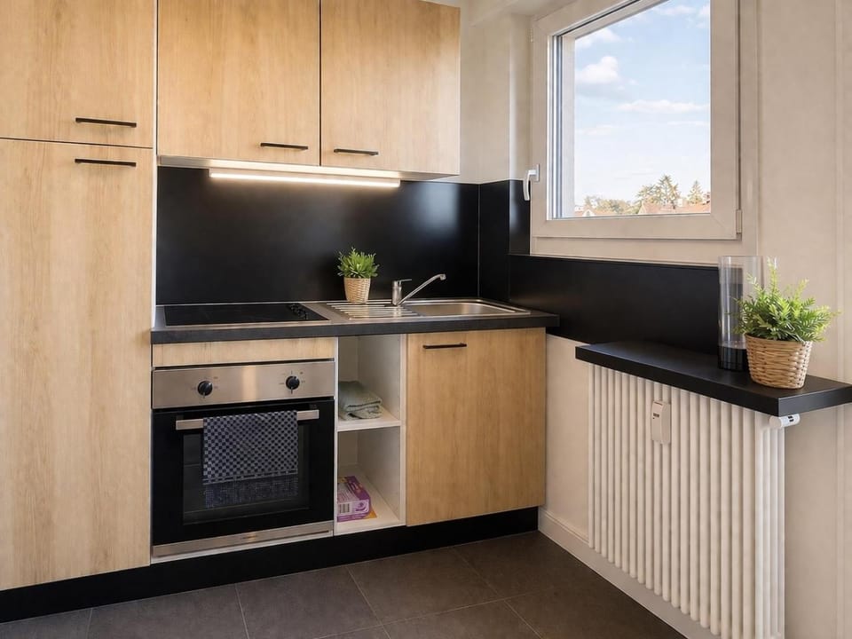 Kitchen or kitchenette, oven, stove