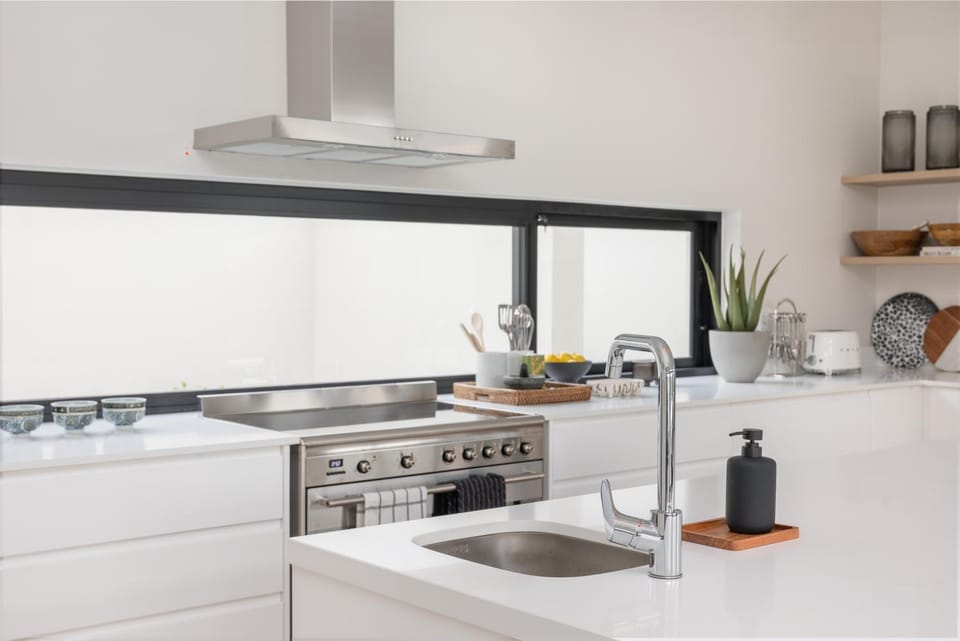 Kitchen or kitchenette, stove