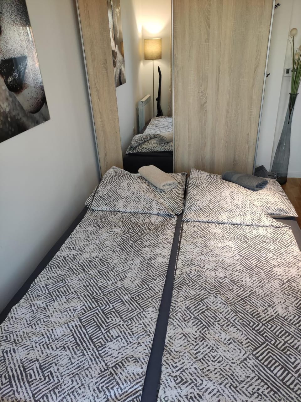 Bed, wardrobe