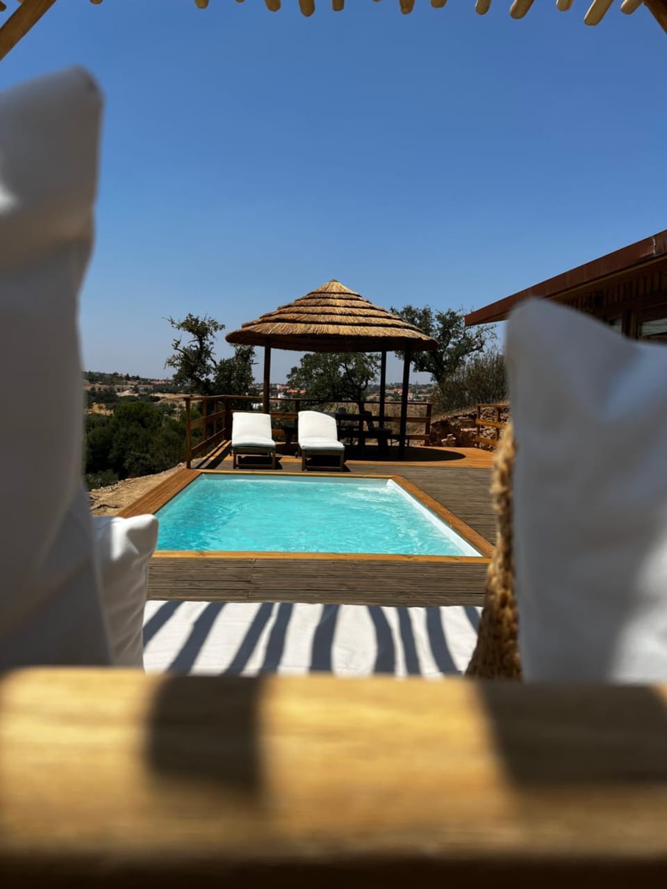 Patio, Natural landscape, Pool view, Swimming pool, sunbed