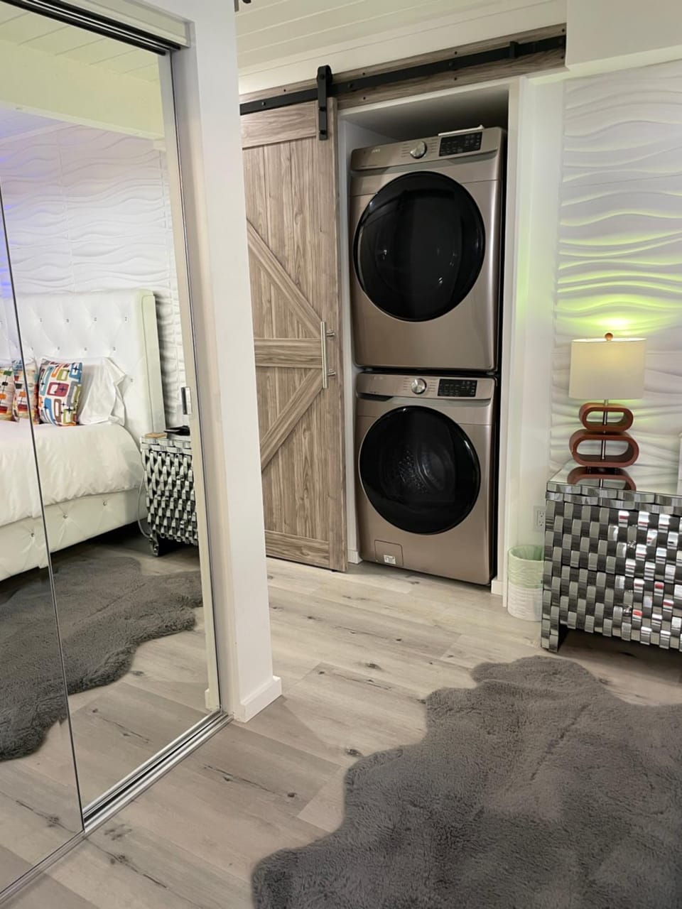 Bedroom, flat iron, laundry, washing machine, dryer