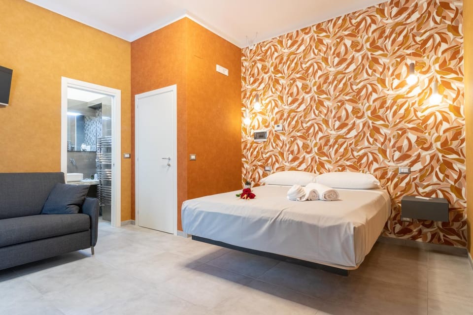 Bed, Bathroom, towels