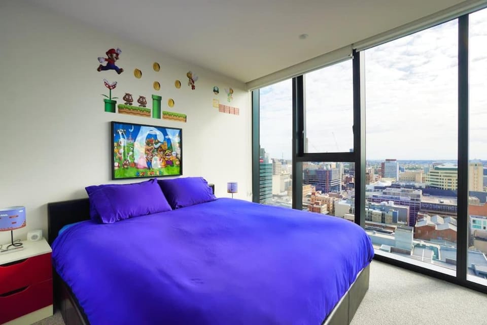 Nintendo Theme-Adelaide CBD-King Bed-Gym-BBQ Apartment in Adelaide