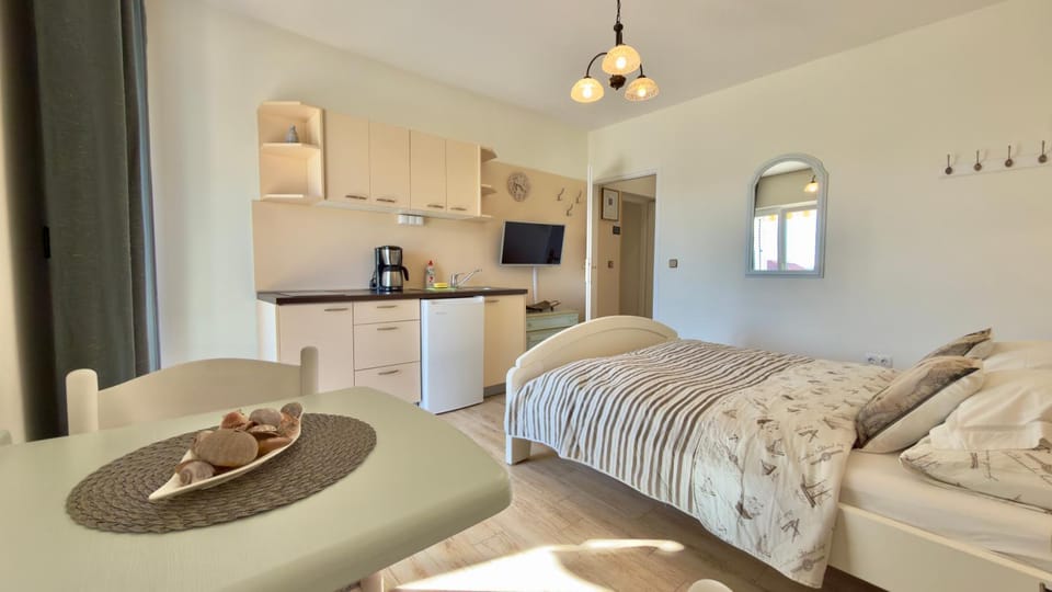 Bed, TV and multimedia, Kitchen or kitchenette, Photo of the whole room, Seating area, Bedroom