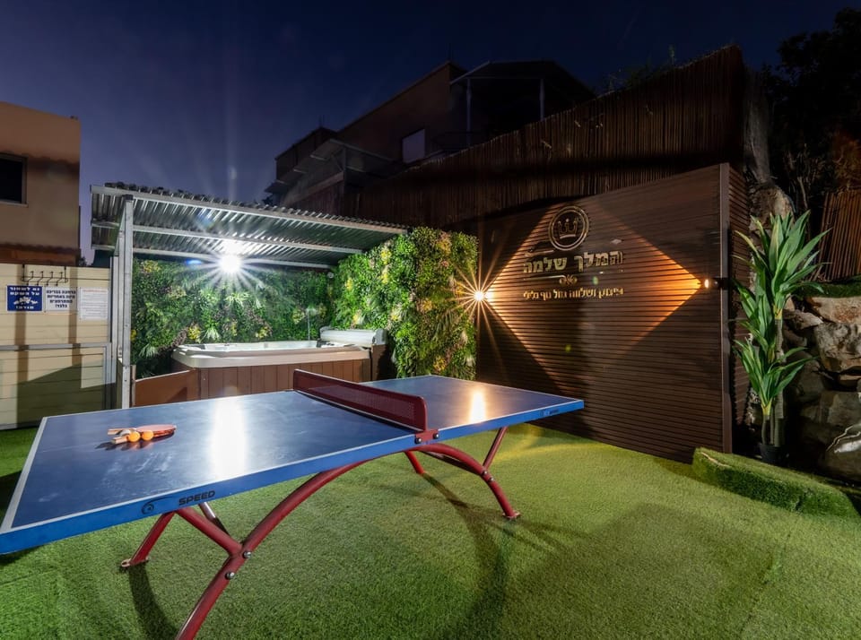 Night, Hot Tub, Table tennis, Text overlay