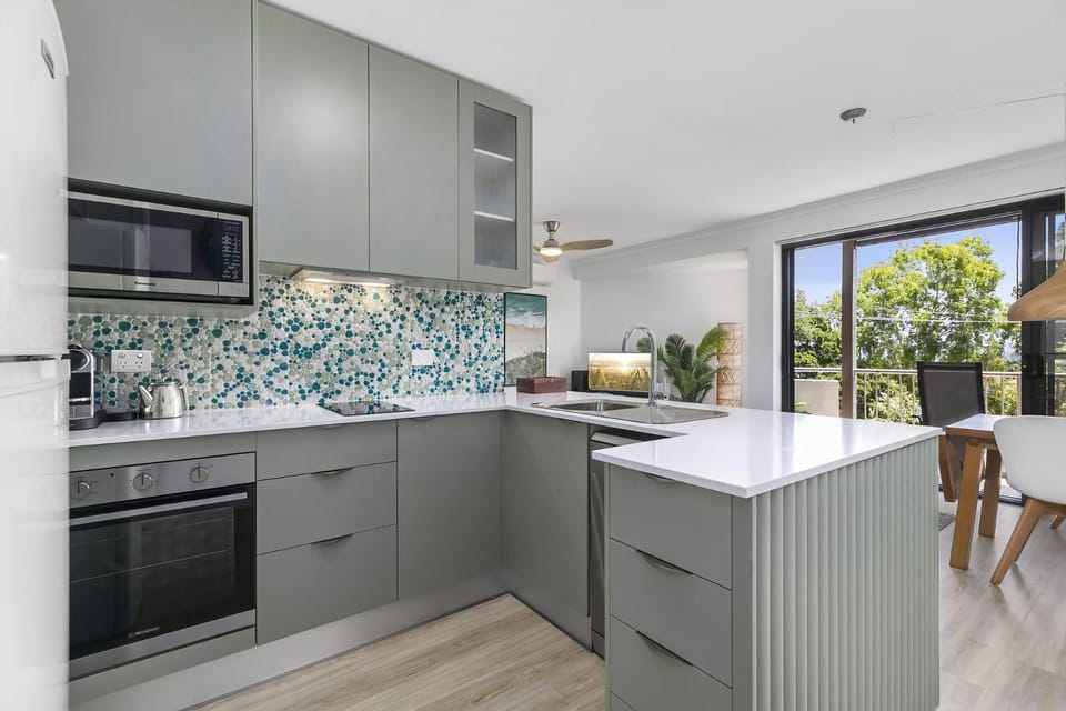 Kitchen or kitchenette, stove