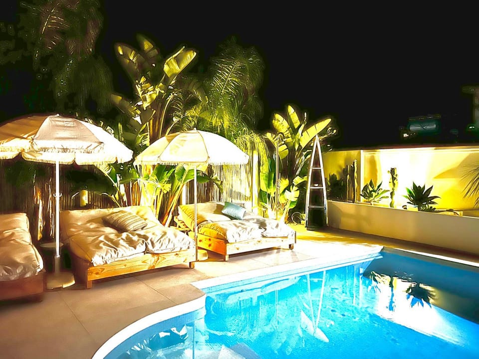 Night, Garden view, Pool view, sunbed