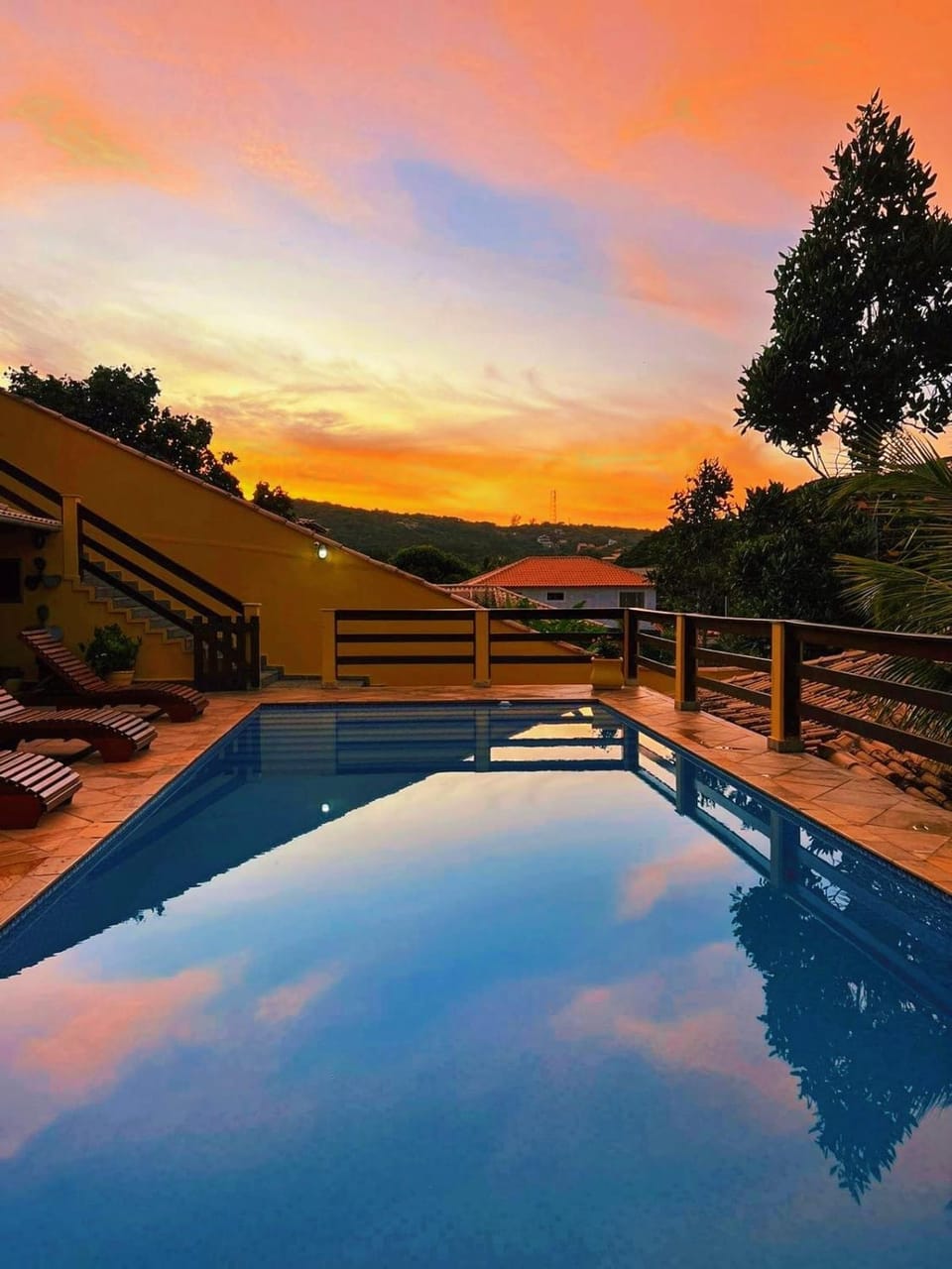 Natural landscape, Pool view, Swimming pool, Sunrise
