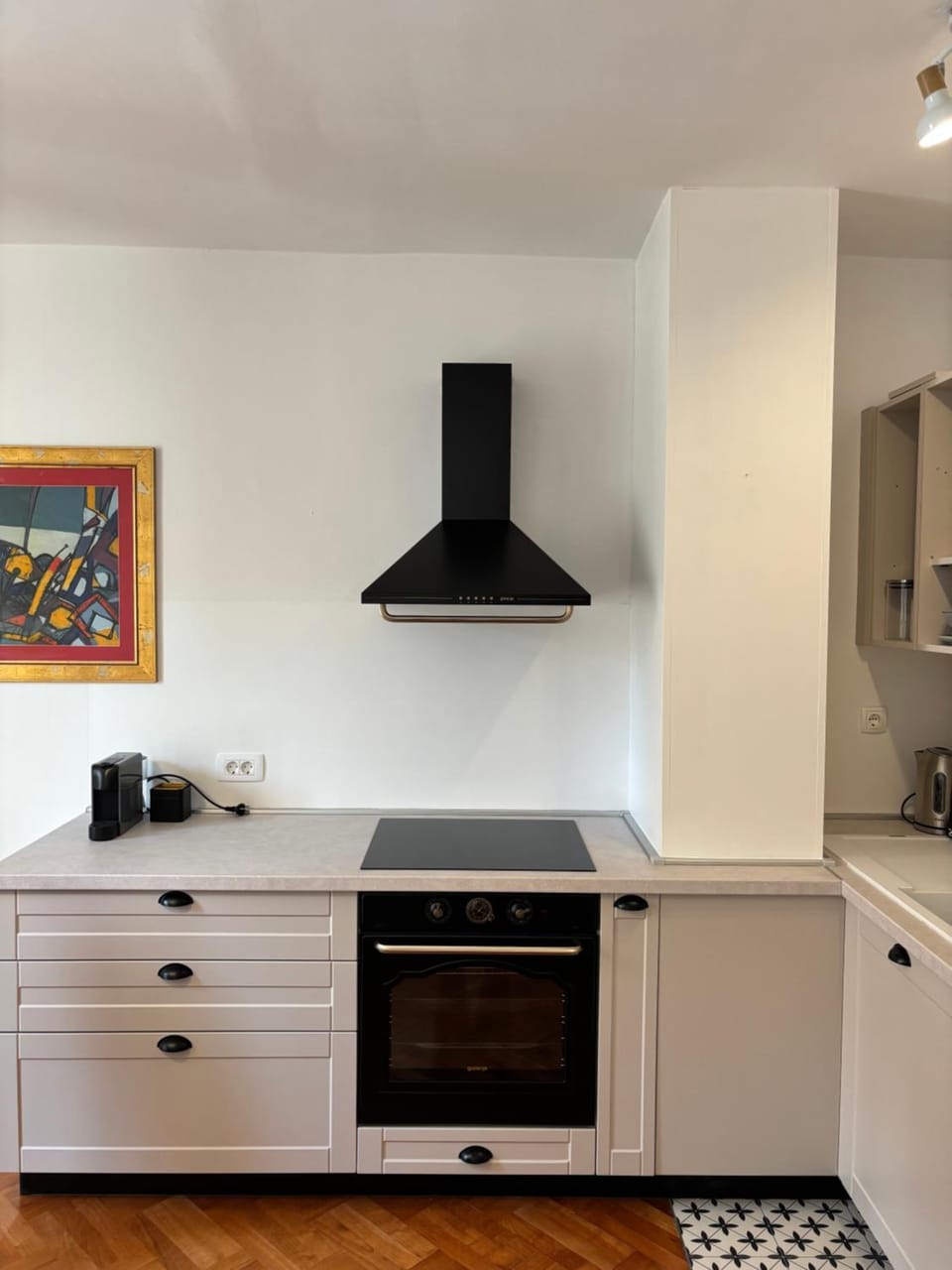 Kitchen or kitchenette, stove