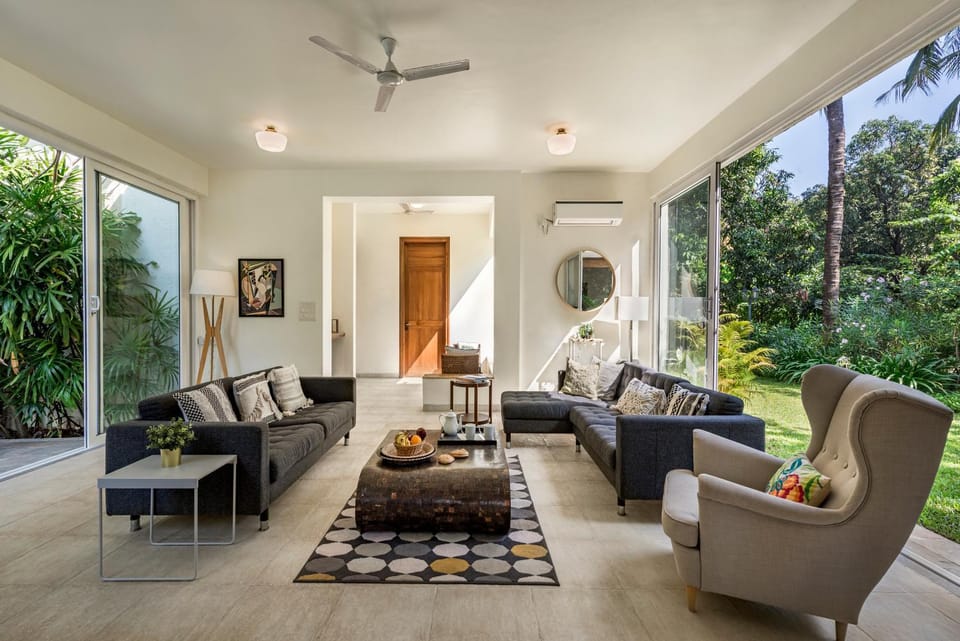 Living room, Seating area, Garden view
