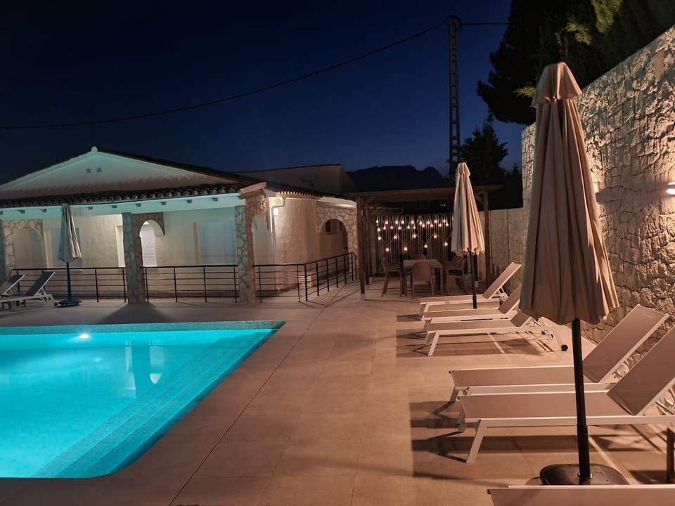 Patio, Night, Pool view, Swimming pool