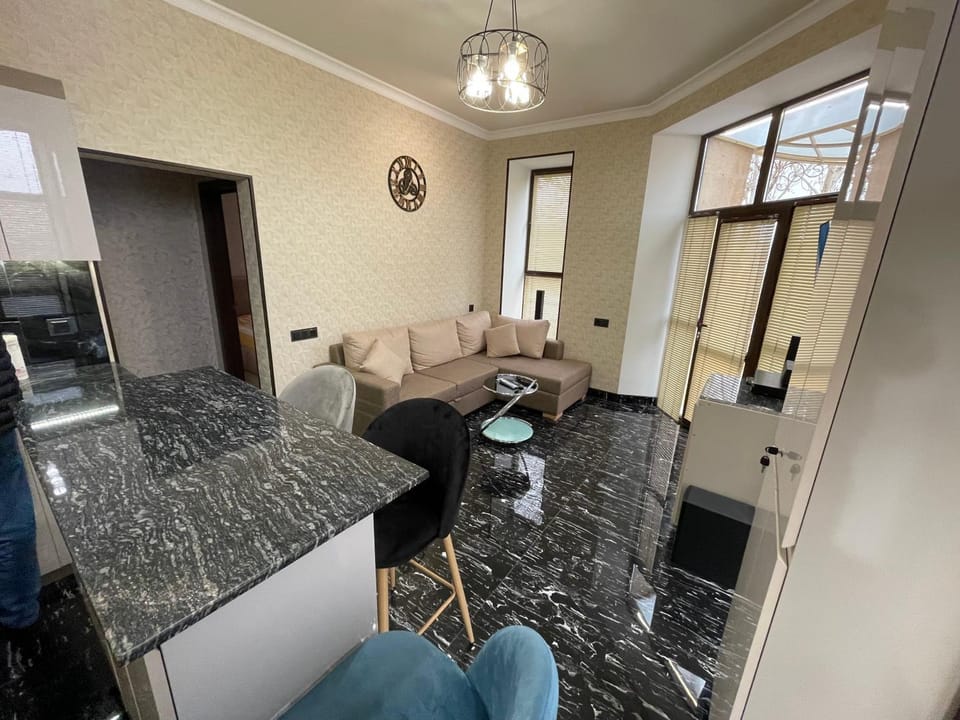 Kitchen or kitchenette, Living room, Seating area