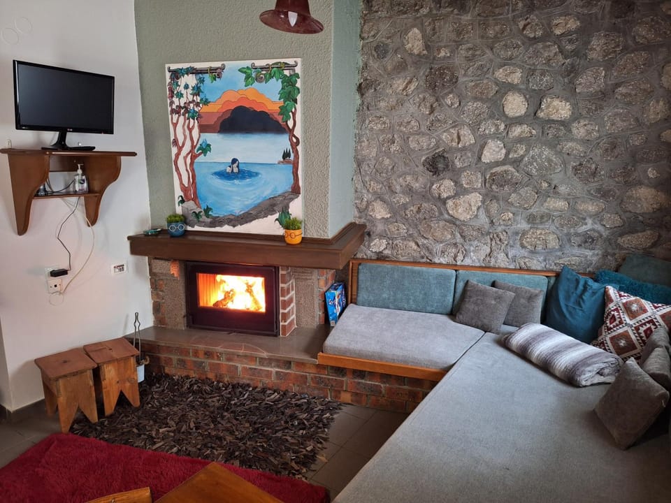 Seating area, fireplace