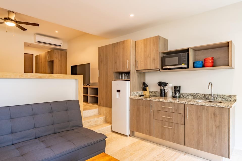 Kitchen or kitchenette, microwave