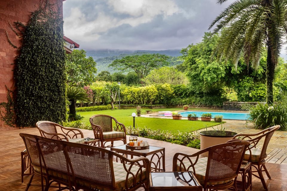 Patio, Natural landscape, Garden, Seating area, Garden view, Mountain view, Pool view, Swimming pool