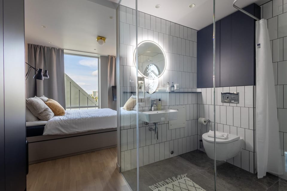 Shower, Toilet, Bed, Bathroom, Bedroom