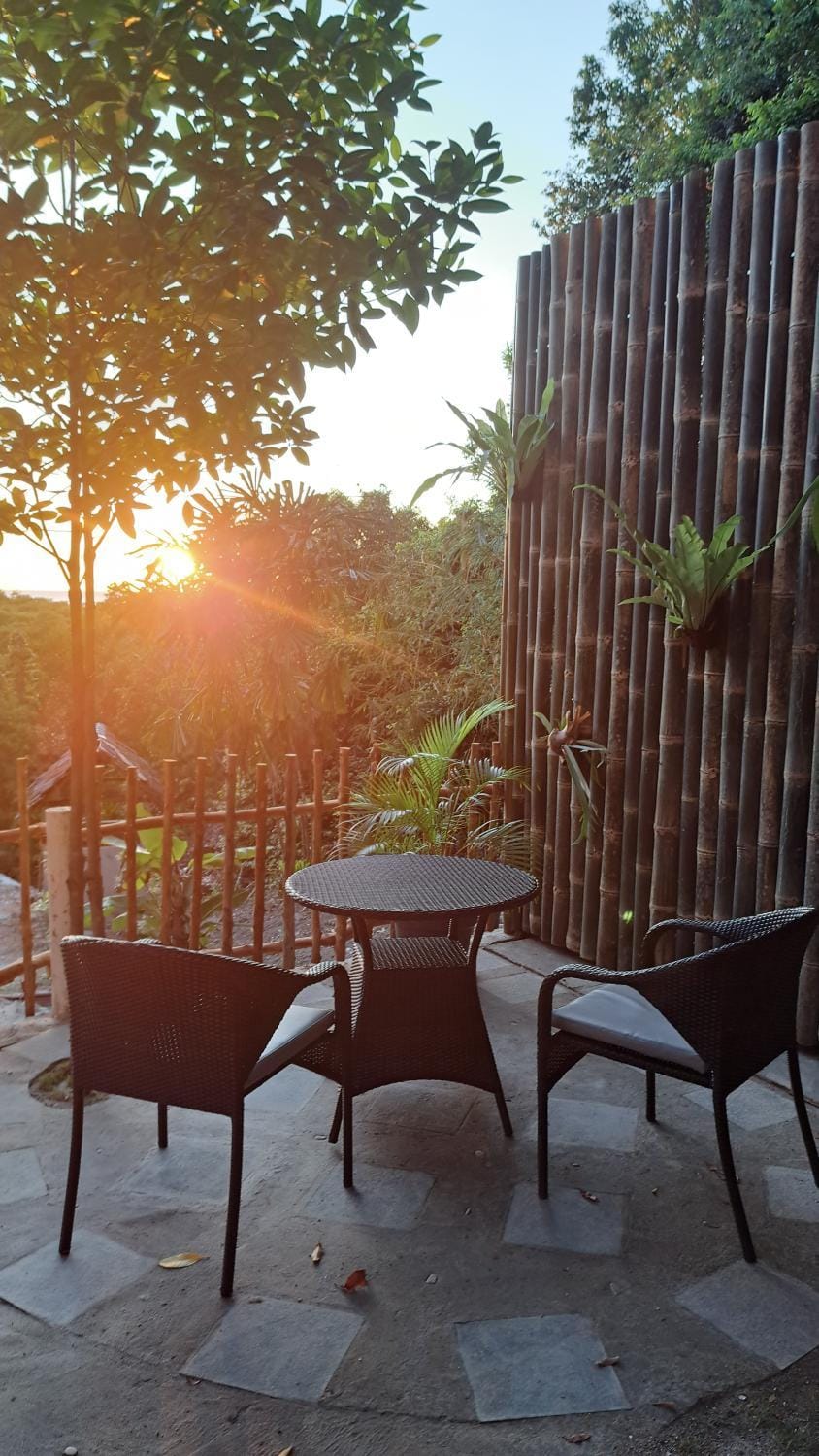 Patio, Day, Natural landscape, Garden, Dining area, Garden view, Sunset