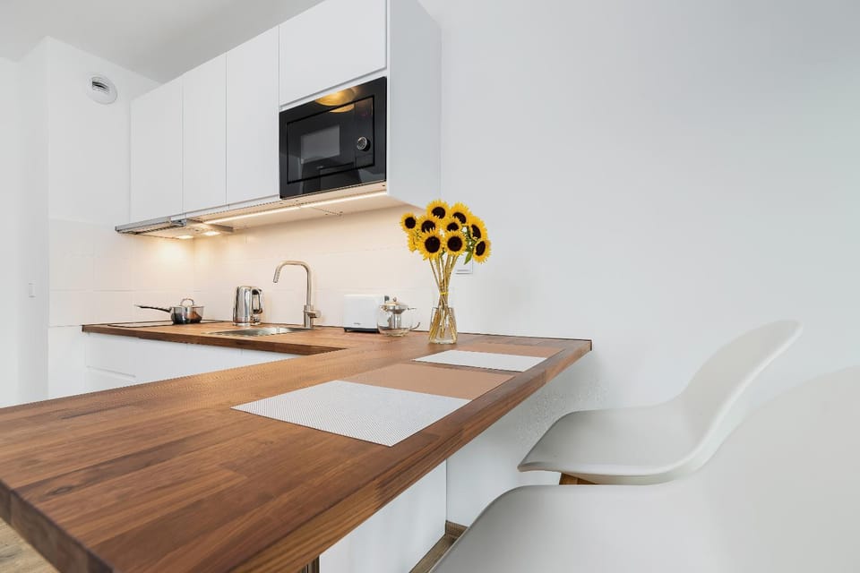 Kitchen or kitchenette, stove