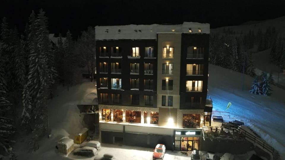 Property building, Night, Winter